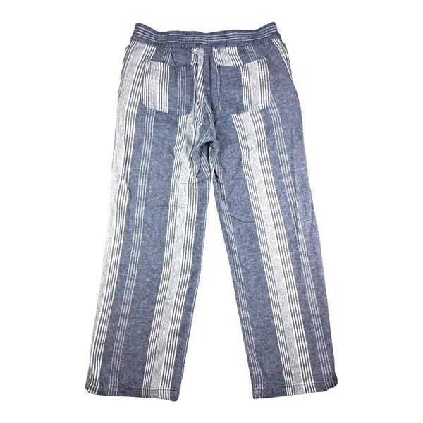 Old Navy Womens Blue White Striped Linen Blend Wide Leg Drawstring Pants Small - Image 7