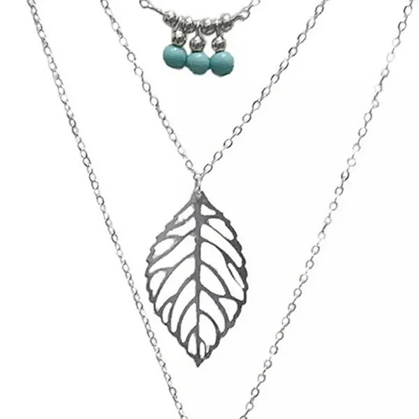 NEW‎ Boho Silver Multilayer Turquoise Leaf Necklace, 16-18” - Image 5
