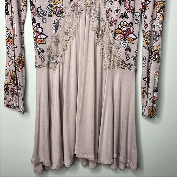 Gypsies & Moondust Pink Retro Floral‎ Lace Peek A Boo Flowy Mini Dress L - Image 3