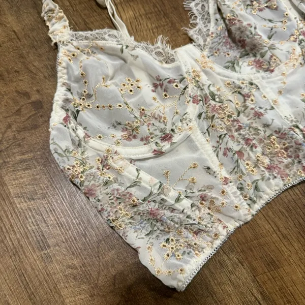 Y2K Mesh Floral Bustier Corset Crop Top Sz Medium - Image 3