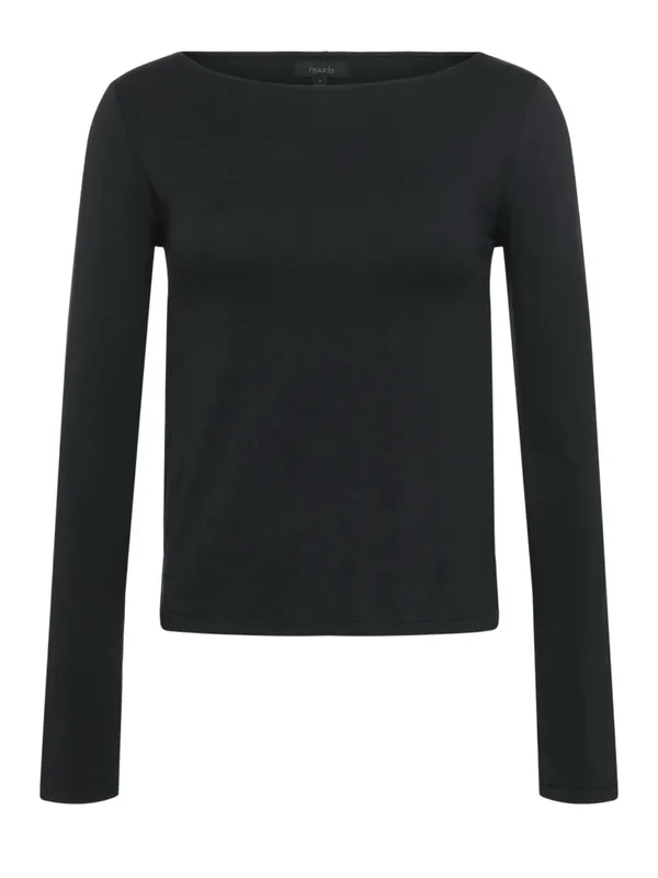 Nuuds Slinky Jersey Boat Neck Long Sleeve Shirt L Black Sculpting Top Festival - Image 3