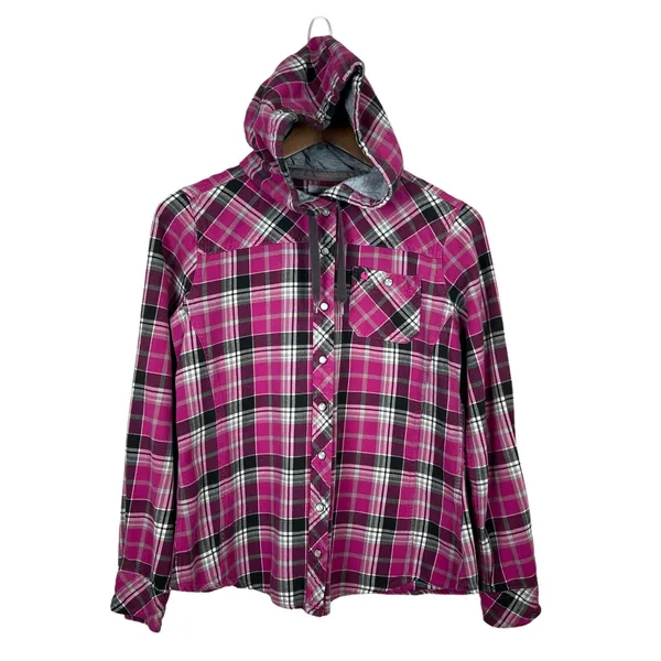 Carhartt Flannel Shirt Womens Small‎ Pink Plaid Hooded Pearl Snap Rugged Shacket - Image 10