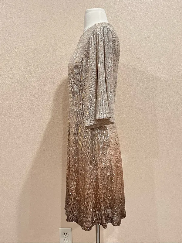 Old Navy Silver to Bronze Warm Ombre Sequin Mini Dress Size Large - Image 6