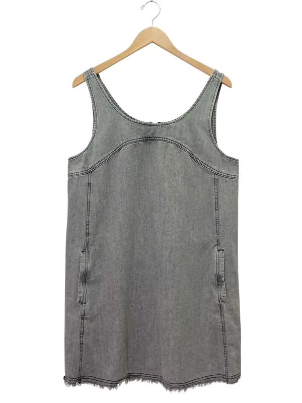 Natural Life JJ Denim Jumper Dress Large Stone Gray Frayed Hem Pinafore Pockets - Image 2