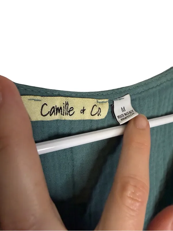 ✨Camille & Co Made In Italy Cotton Gauze Babydoll Dress‎ Size M Teal Boho✨ - Image 4