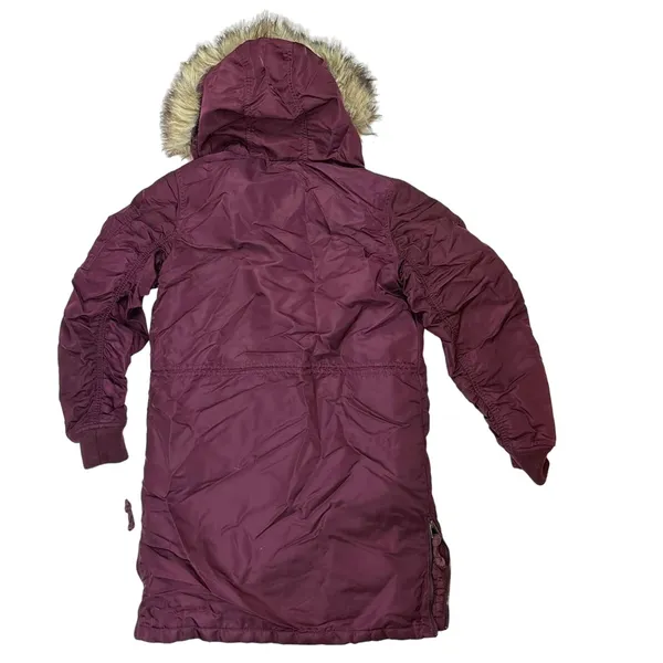 Abercrombie & Fitch Womens Maroon Red Fur Trim Hooded Lined Parka Jacket Size XS - Image 2
