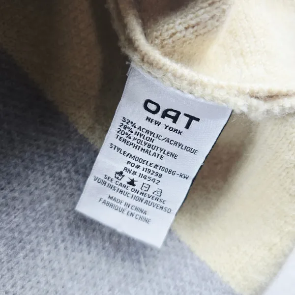 OAT New York Striped Knit Cardigan Sweater Pockets Cream Gray Women's‎ Large - Image 5