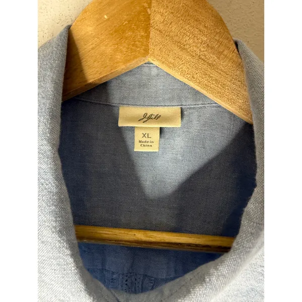 J. Jill Women XL Blue 100% Linen Pintuck Lace Trim Short Sleeve Button Down Top - Image 4