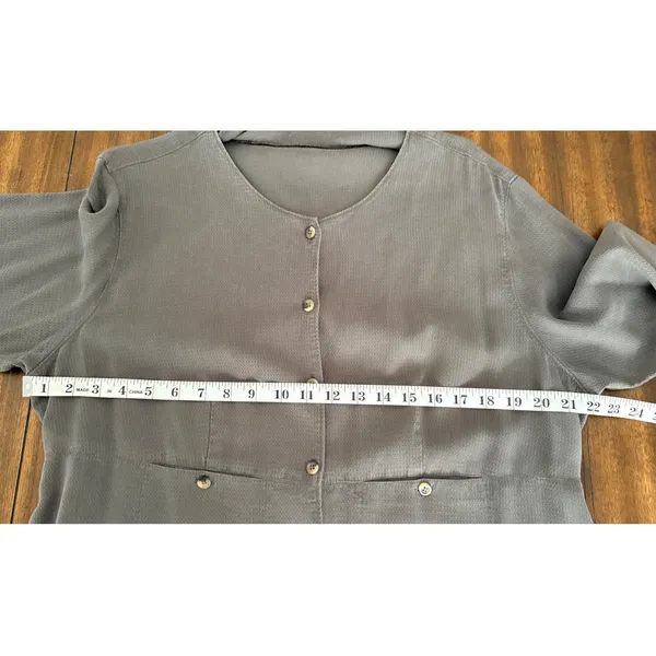 Vintage 90s Nordstrom Tencel Maxi Dress XL Button Front Pockets Taupe - Image 9