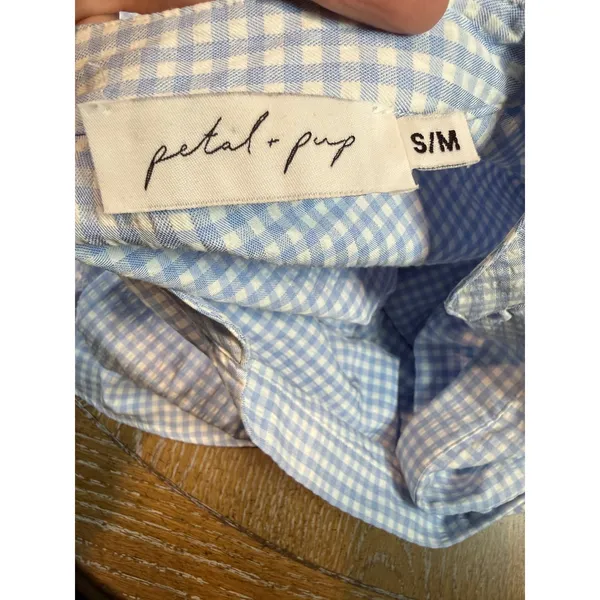 Petal & Pup Daria Dress Tiered Mini Gingham‎ Button White Blue Size Small - Image 5