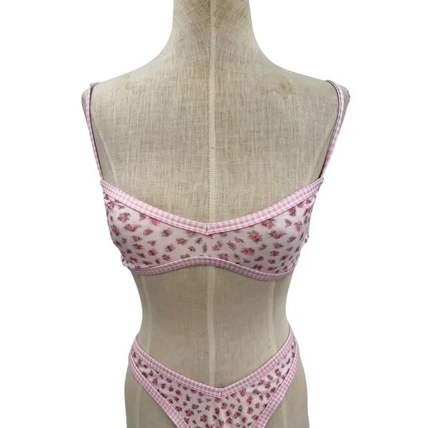 Strawberry Milk Mob Ginger‎ Bread Bikini Set Floral Gingham Pink Size Small - Image 4