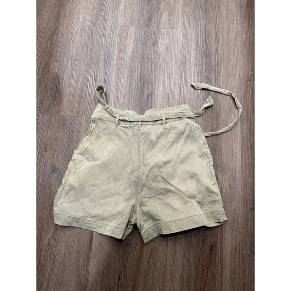 Faherty‎ Women Khaki Tan Linen Blend Pleated Tie Waist Shorts Size S High Rise - Image 3