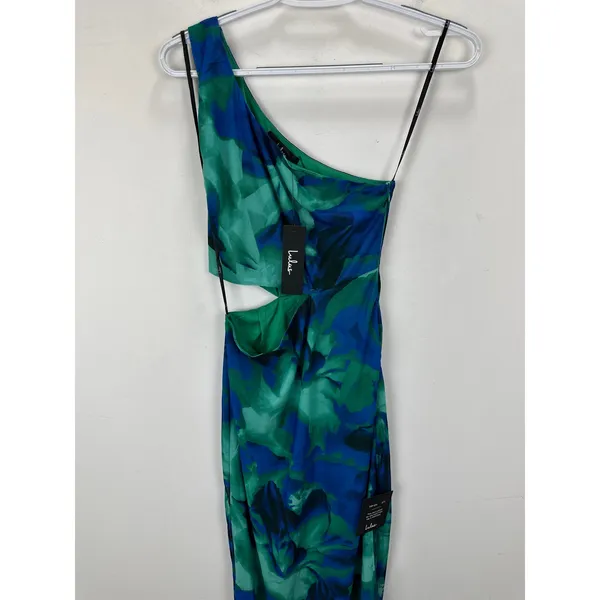 Lulus Ismerida Green Blue Abstract Mesh One Shoulder Midi Dress Party XS NWT - Image 7