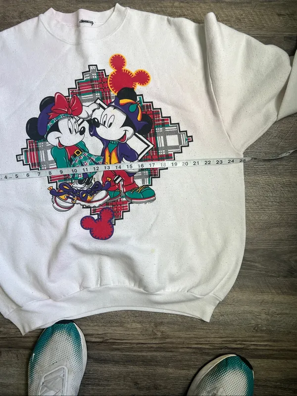 Disney Mickey Minnie Plaid Sweatshirt White Retro 🦋 - Image 7