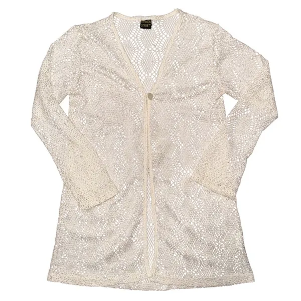 Cream Open Knit Sheer Lace Long Sleeve Duster Cardigan Boho Festival Hippie - Image 2