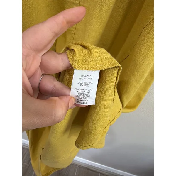 For Cynthia Mustard Yellow Linen Blend Cowl Neck Tulip Hem Midi Dress‎ Small - Image 5