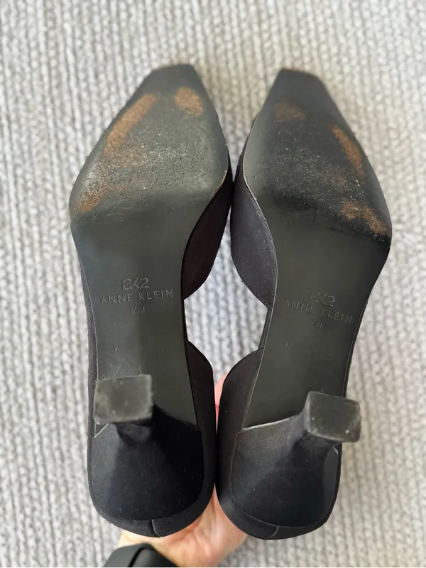 Vintage 90s Anne Klein Black Embroidered Pointed Toe D’Orsay Kitten Heels Sz 9.5 - Image 8