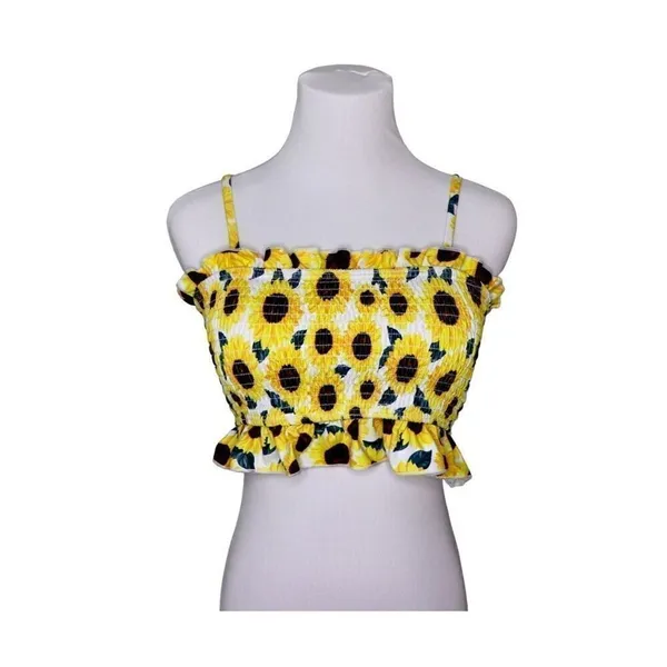 Juniors Sunflower Yellow Smocked Tube Top ‎ SMALL Vacation Summer Beach Casual - Image 2