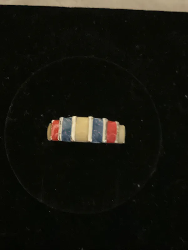 Gold-Tone Band Ring with Red, Blue and Cream Enamel Panels - Image 3