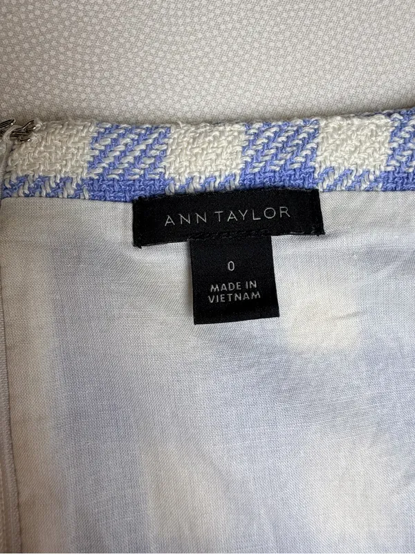 Ann Taylor Blue White Gingham Belted Sheath Dress Size 0 - Image 4