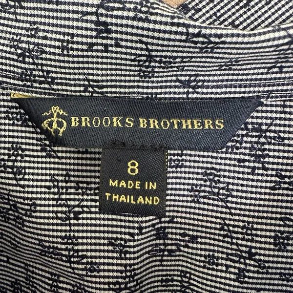 Brooks Brothers Floral Striped Button Up Shirt Dress Tie Waist Sz 8 - Image 5