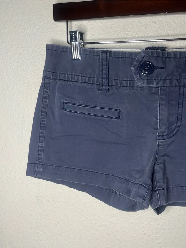 Y2K Vintage American Eagle Blue Low Rise Mini Shorts Stretch Cotton Chino - Image 3