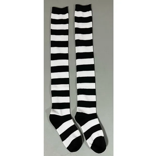 Black White Striped Knee High Thigh High Socks Hosiery Lingerie 🤍🖤 - Image 2