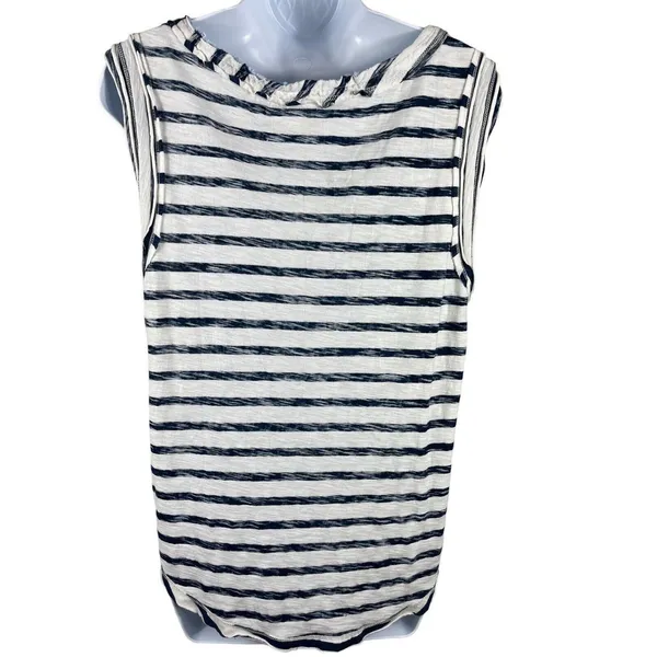 Free People Blue White Nautical Theme Lightly Distressed Sleeveless Top M - Image 3