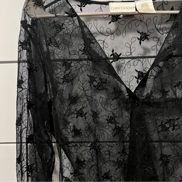 Vintage Black Lace Sheer Long Sleeve Top - Image 3