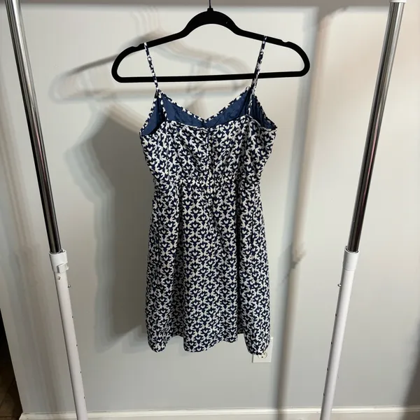 J. Crew Navy and White Printed Seaside Spaghetti-Strap Dress with Pockets - Image 4