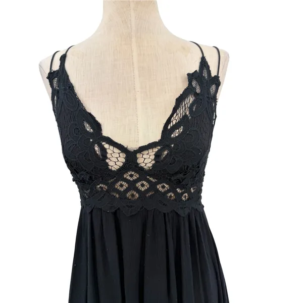 Free People FP One Adella Slip Dress Black Crochet Lace Boho Mini Dress Size S - Image 5