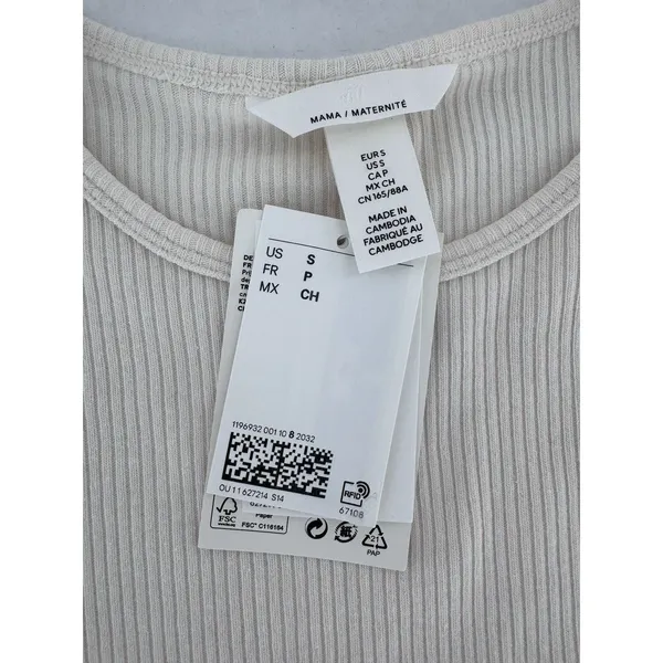 H&M Maternity Mama Long Sleeve Shirt Ribbed Basic Crewneck Minimalist Ivory - Image 9