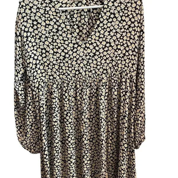 Billabong Daisy Floral Print Gauze peasant poof Sleeve 90s style Babydoll Dress - Image 8