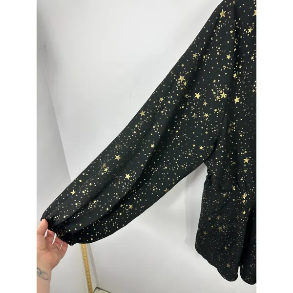 SHEIN Curve Blouse Womens 5XL Black Gold Foil‎ Star Ruffle Peplum Celestial Top - Image 4