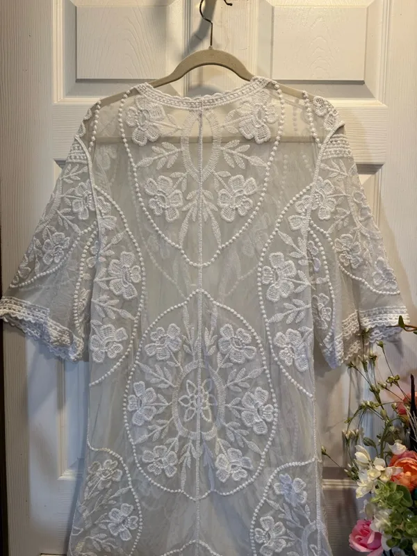 Lace Kimono Cream with Floral Print Bohemian Style Size S - Image 4