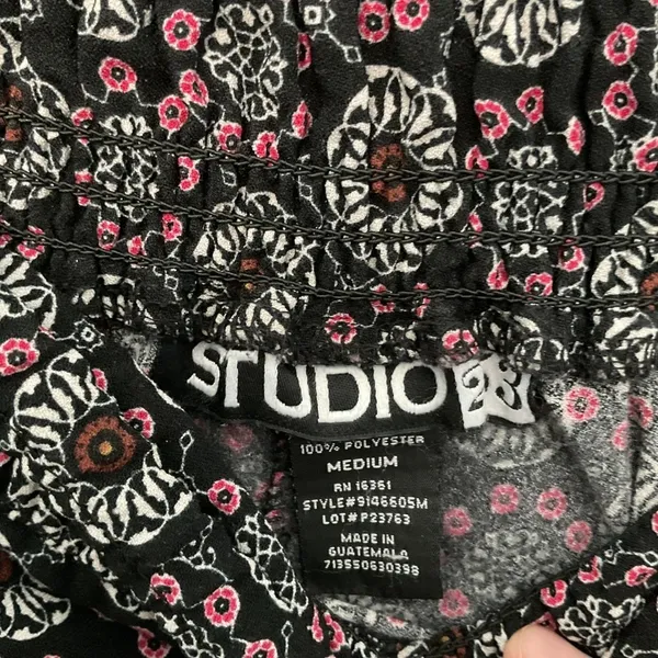Studio 29 Womens Wide Leg Pants Medallion Print Smocked Waist Black Medium - Image 3