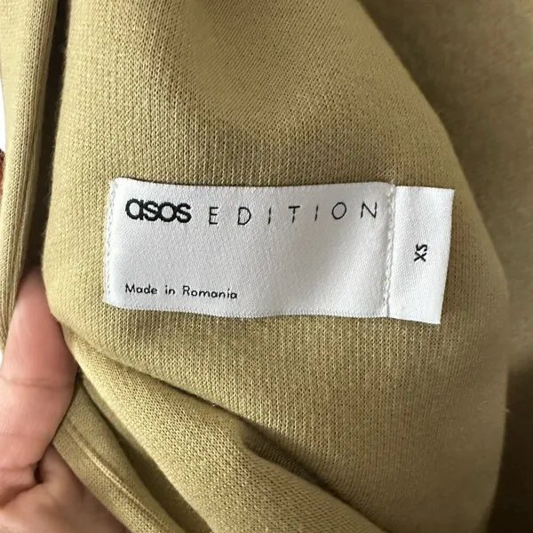ASOS EDITION Womens Sz XS Jersey Crew Neck Open Back Detail Mini Dress Khaki - Image 6