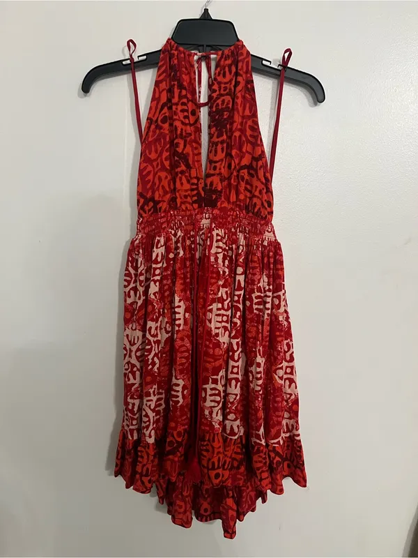 Free People Red Halter Backless Mini Dress - Image 4