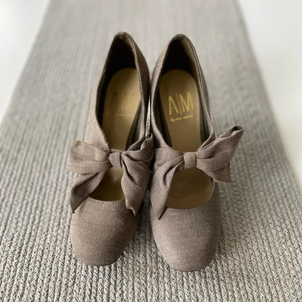 Vintage Ann Marino Brown White Herringbone Bow Tie High Heel Pumps Size 8.5 - Image 7