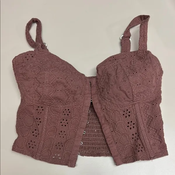 Brown RSQ Eyelet Lace Brown Women's Corset Crop Size Small - Image 3