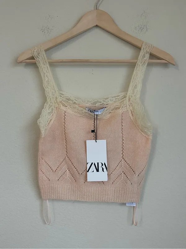 NWT Zara Pointelle Knit Lace Trim Crop Tank - Image 4