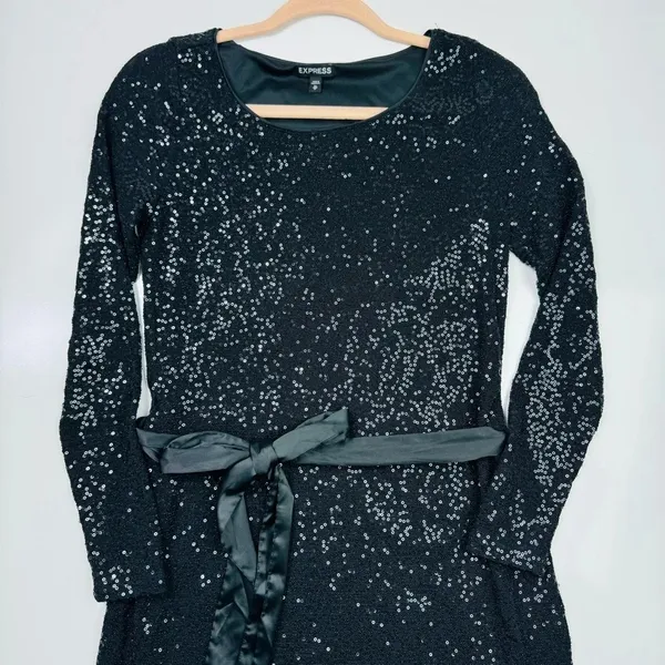 Express Long Sleeve‎ Sequin Mini Dress with Removable Satin Sash Size XS - Image 3