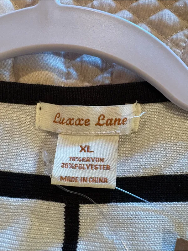 Luxxe Lane long-sleeve knit sweater dress black white women’s XL NWT - Image 4