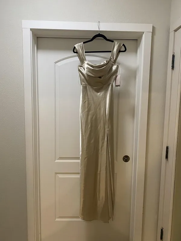 Birdy Grey Mia Dress Womens XS Champagne Satin Cowl Maxi Slip Formal Wedding - Image 2