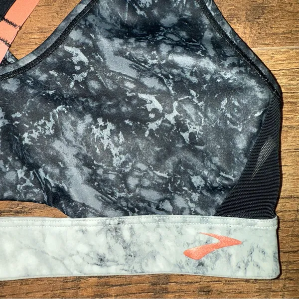 Brooks Black and Gray Marble Print Women's Sports Bra - Image 4