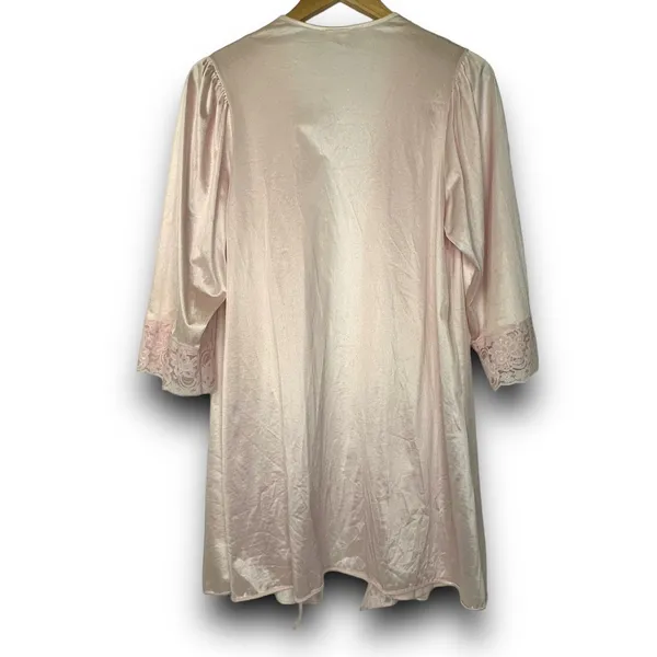 Vintage Avon Style Pink Satin Nylon Open Lace Trim Robe Midi Length Small Medium - Image 7