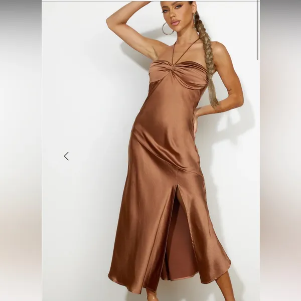 Hello Molly NWT Strapless Satin Dress in Rich Brown - Image 3