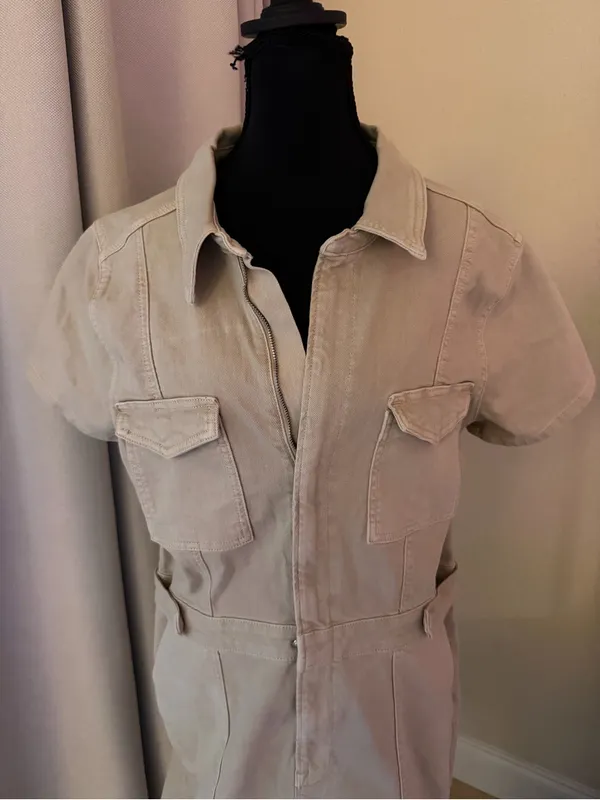 Good American Fit For Success Denim Utility Mini Dress Tan XL - Image 4