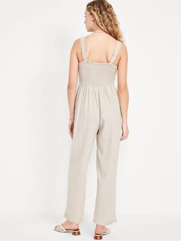 Old Navy Tan Linen Jumpsuit Medium - Image 2