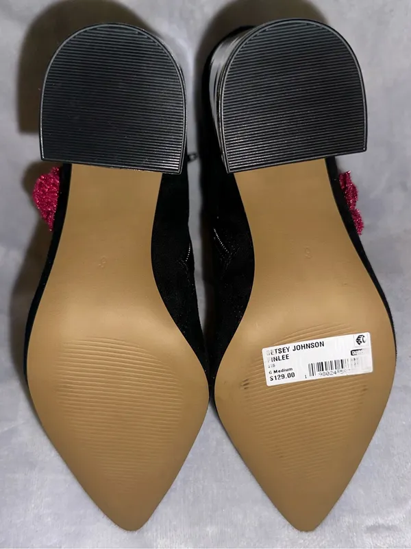 Betsey Johnson NWT Women Size 6 Finlee Black Suede Rose Metallic Ankle Boots - Image 6